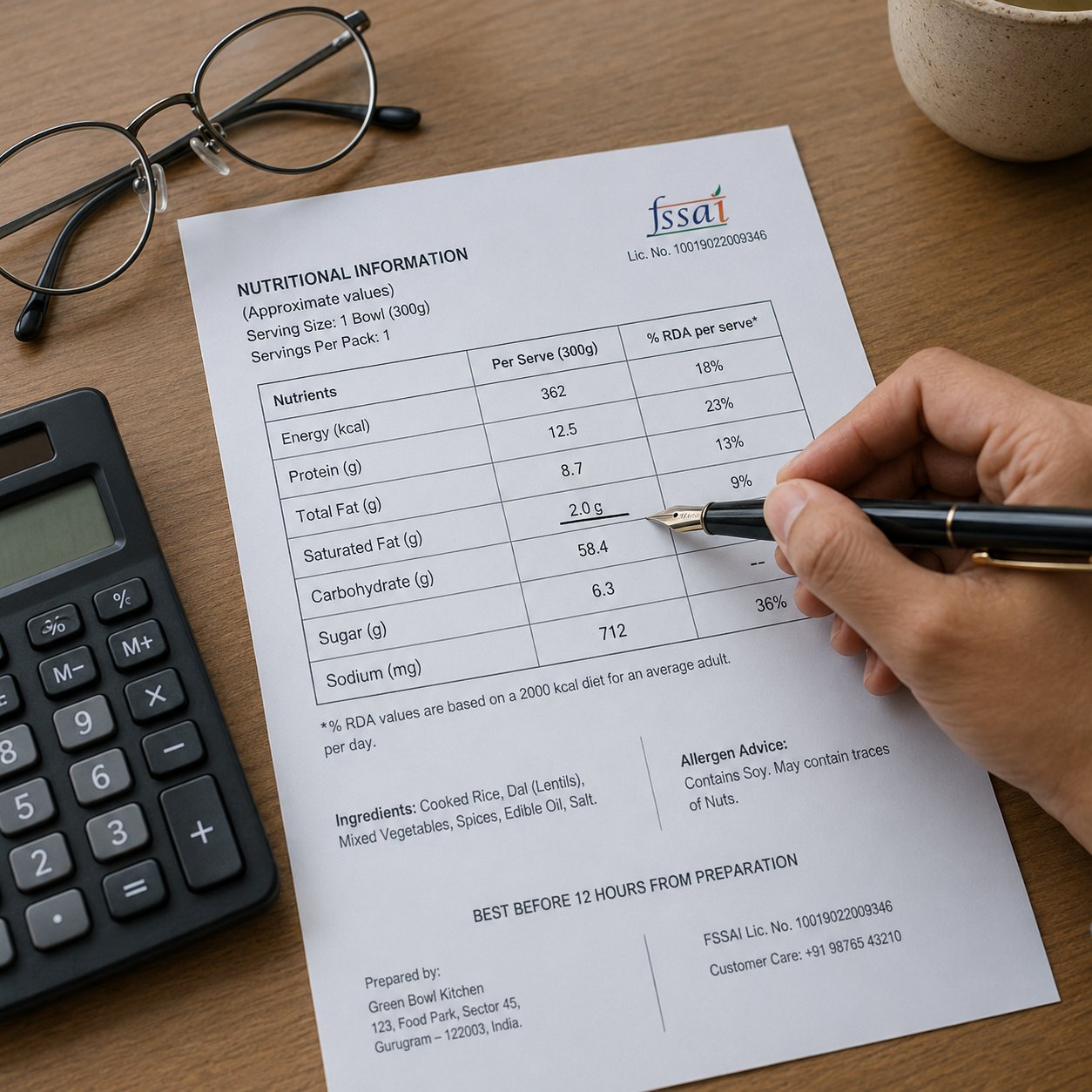An FSSAI nutrition label being reviewed